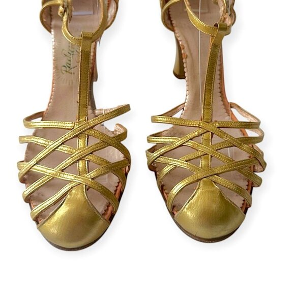 Vintage 1940s Gold T-Strap Flapper Heels by Radiant Styles – Mid Century Glamour - Picture 8 of 14